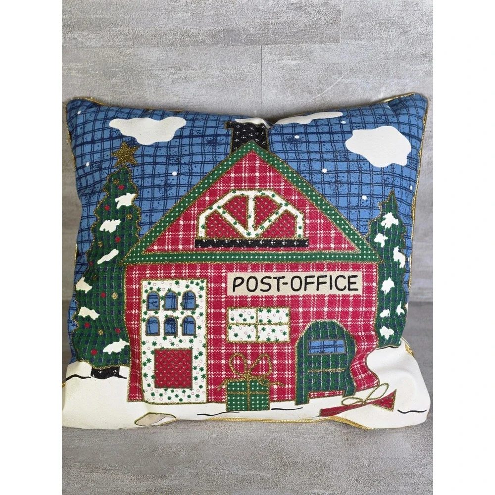 Holiday Christmas Pair Throw Pillow Post Office Toy Store Decor 11x11